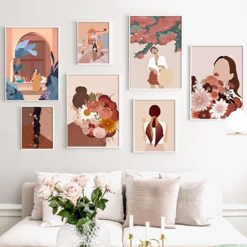 Simple Nordic Morandi color hand-painted watercolor beauty flower mural poster picture printing porch decorative painting