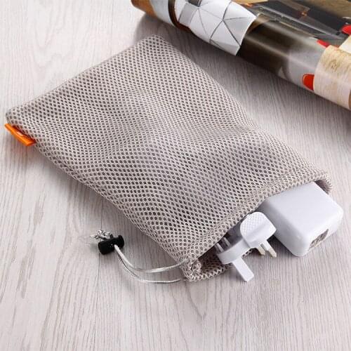 Nylon Drawstring Storage Bag Multi-Functional Mesh Mobile Phone Data Cable Charger Storage Pouch Bag Portable Lock Organizer