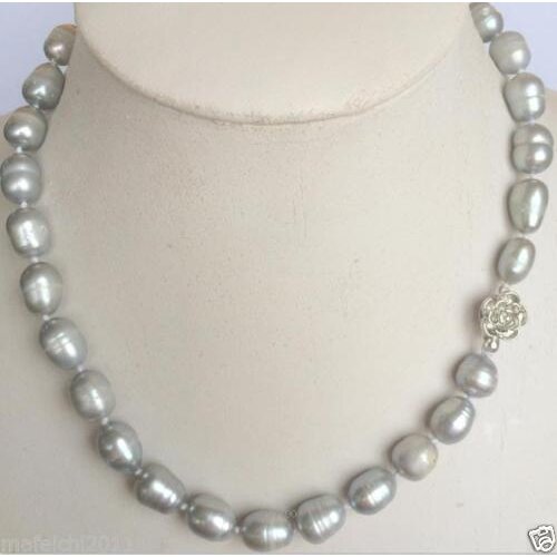 New 9-10MM SILVER GRAY REAL BAROQUE CULTURED PEARL NECKLACE