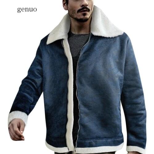 Coat Mens jackets Autumn Winter Thick Warm casual Leather Jacket Long Sleeve Lapel Zipper Coat Artificial leather + Fleece