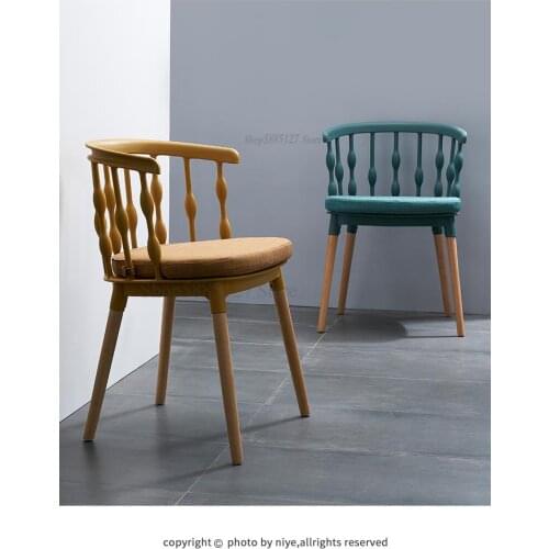 Nordic Simple Ins Dining Chair Solid Wood Chair Plastic Windsor Chair Dressing Study Home Desk Backrest Armchair