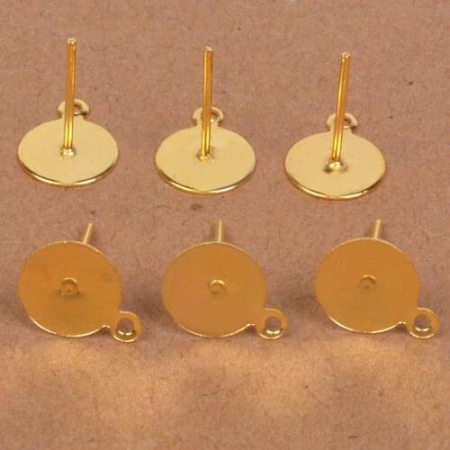100pcs Gold Stainless Steel Blank Post Earring Studs Pins With Loop Hang 6/8mm Flat Round Tray Base Ear Jewelry Findings