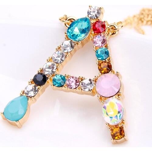 Multicolor Charm Gold Pendant Necklace Micro Pave Zircon Initial Letter Necklaces Couple Name Necklace Christmas Gift