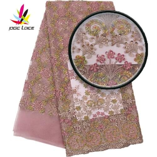 Luxury Embroidery Fabric Lace Heavy Handmade Beads Lace African Net Lace Beaded Laces Fabrics for Bridal Materials Lace XZ2895B