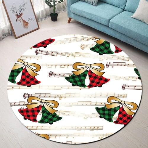 Music Page Plaid Christmas Jingle Bells Round Carpets Anti-slip Rugs Computer Chair Mat Floor Mat for Kids Room Home Decoration