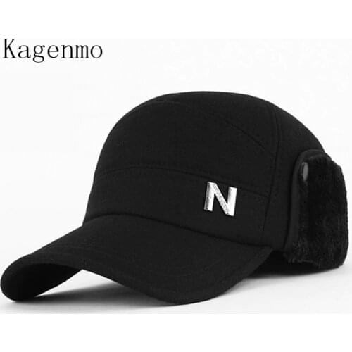 Kagenmo Quinquagenarian Hat Male Autumn And Winter Hat Woolen Ear Protector Cap Winter Cap Baseball Cap Wool Keep Warm Hats