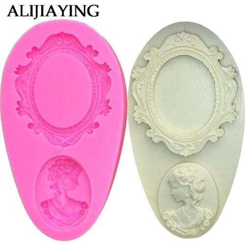 M1082 Lady Head & Photo Frame shape Silicone Fondant 3D Cake Mold Cupcake Candy Chocolate Decoration Baking Tool moulds