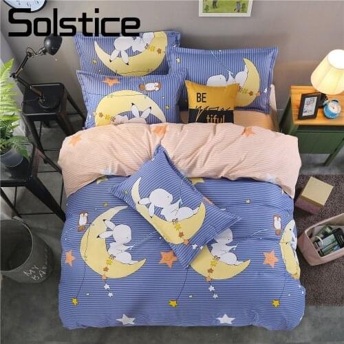 Solstice Home Textile Moon Star Cartoon Pattern Printing Simple Child Bedding Sets Quilt Cover Pillowcase Sheet 3/4pcs Twin King