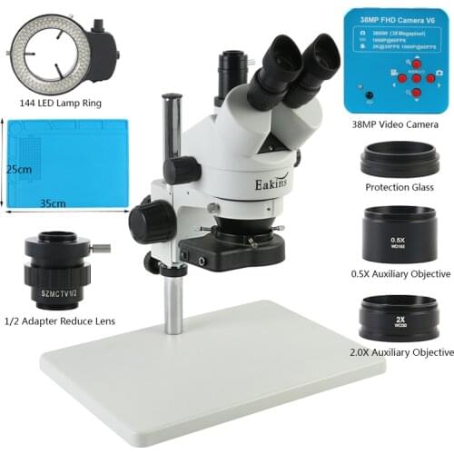 3.5x-90X Simul-Focal Trinocular Stereo Microscope + 1080P 38MP 2K HDMI USB Video Camera 1/2 CTV Adapter For PCB Soldering Repair