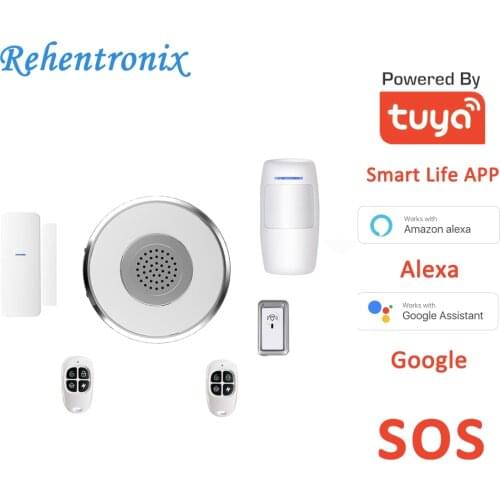 DIY Tuya Alexa Google Smart WiFi Alarm System kit SOS with APP Push and Calling Alarms, No Monthly Fee, No Long-Term Contracts