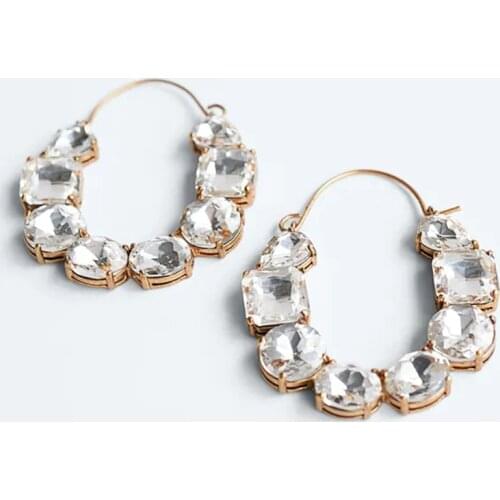 ZA Vintage Geometric Rhinestone Gold Big Drop Earrings For Women Trendy Round Crystal Hanging Earring Fashion Jewelry Gifts