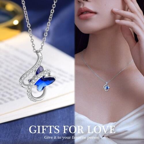 Blue Butterfly Necklaces Pendant With Zircon Womens Neck Chain Choker Necklaces Fashion Wedding Jewelry for Women 2021 Trend