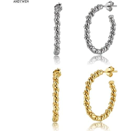 ANDYWEN 925 Sterling Silver Twist Big Circle 25mm Hoops Round Earring Fashion Piercing 2020 Rock Punk Women Luxury Jewelry