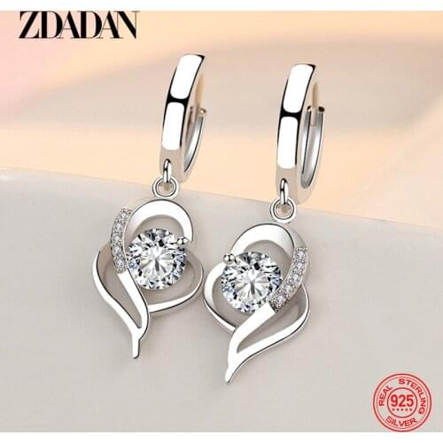 ZDADAN 925 Sterling Silver Crystal Zircon Earring For Women Fashion Jewelry