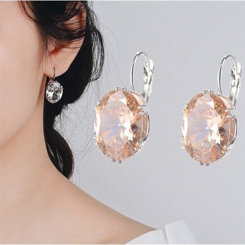 2021 Hot Five Styles Big Oval Zircon Dangle Earrings For Women Silver Color Female Drop Jewelry Wedding Accessories Party Gifts