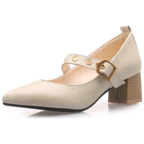 Big Size ladies high heels women shoes woman pumps Pointed, shallow, thick-heeled shoes