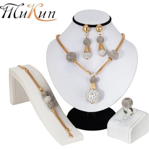 MUKUN Gold Color Imitation Pearl Wedding Costume Necklace Earrings Sets Fashion Romantic Clear Crystal Women Party Gift Jewelry
