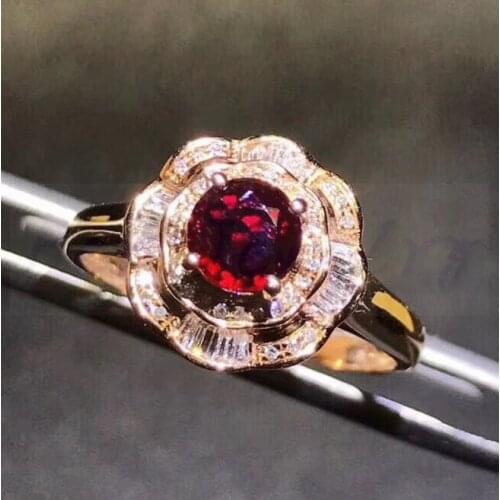 Per jewelry Natural real red garnet flower ring Free shipping 925 sterling silver 1ct gemstone J8070916