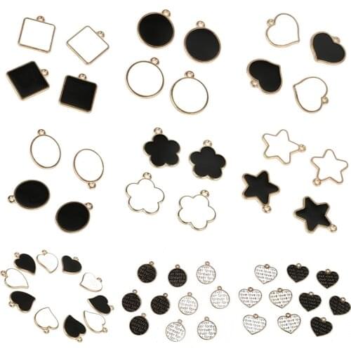 10Pcs/Lot Classic Black White 15-21mm Square Round Geometric Oil Dripping Alloy Pendant For Earrings Material Jewelry Findings
