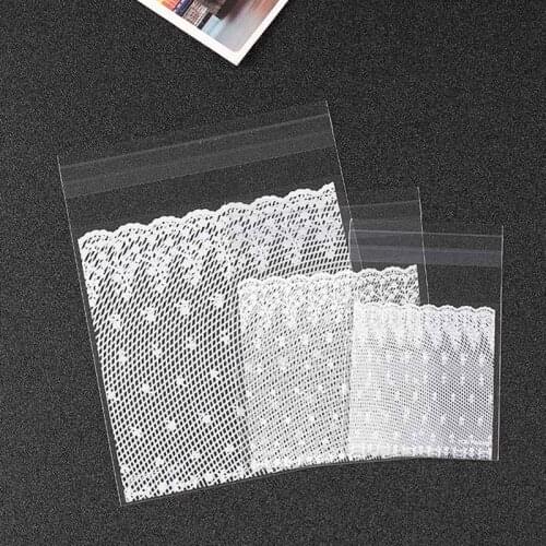 100Pcs Food Grade Gift Package Snack Baking Bag White Lace Cookie Candy Packaging Plastic Self-adhesive Wedding Party Supplies