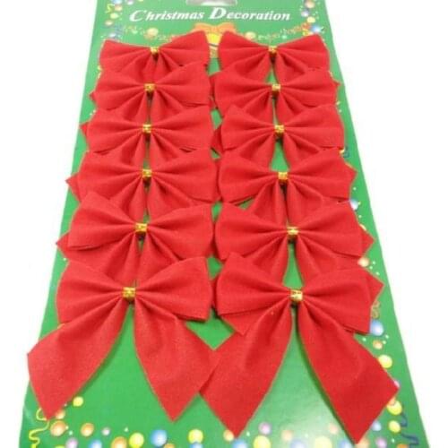 12pcs Red Gold Silver Christmas Bows Christmas Tree Ornament For Xmas Tree Gifts Christmas DIY Party Decorations