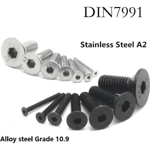 50 /10pcs M2 M2.5 M3 M4 M5 M6 M8 DIN7991 Stainless Steel 304 or Black Grade 10.9 Hexagon Hex Socket Flat Head Countersunk Screw