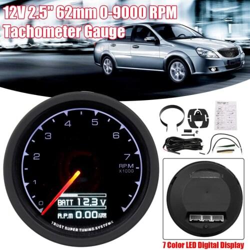 62mm 2.5" 7 Color Multi D/A LCD Digital Display Tachometer Oil Pressure Water Temp Vacuum Voltage Turbo Boost Gauge With Sensor