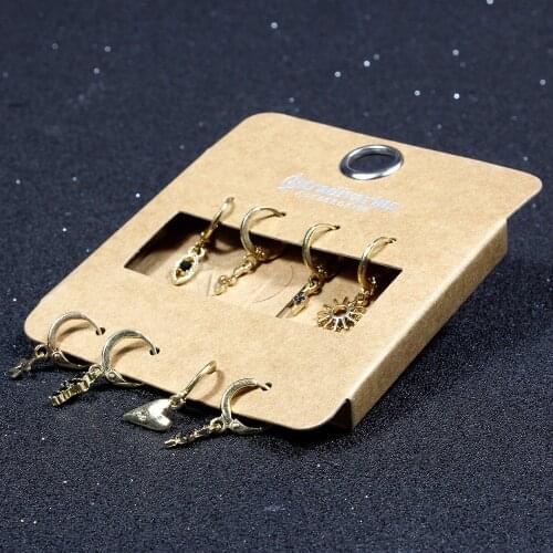 8 Pcs Trendy Cute Heart Lightning Star Small Hoop Earrings Set For Women Girls Gold Color Punk Snake Cross Evil Eye Earrings