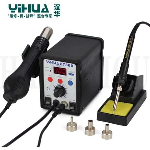 YIHUA 8786D Digital Temperature Control 2 in 1 Solder Station Hot Air Gun With Soldering Iron