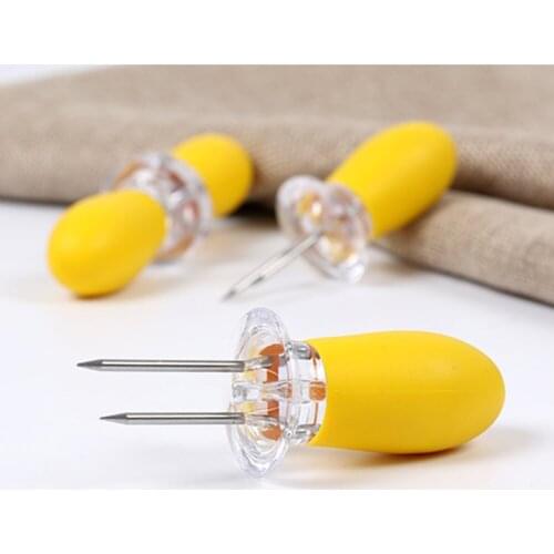 Stainless Steel Corn Holders Prongs Corn Cob Holder Skewers Reusable Fork Corn Skewer Non Slip Handle for Home Outdoor BBQ Tools