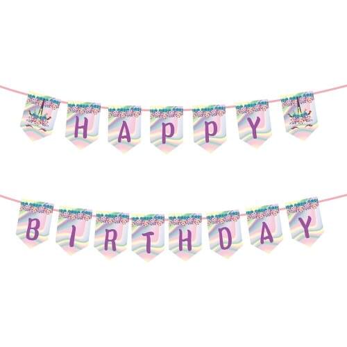 Baby Shower Unicorn Happy Birthday Party Banners Decorations Pink Letter Wall Backdrops Hanging Bunting Party Supplies