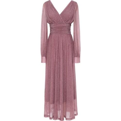 Spring and Autumn New Fashion Temperament French Vintage High Waist V-neck Long Sleeve Pleated bundle Waist Long Dress AL627