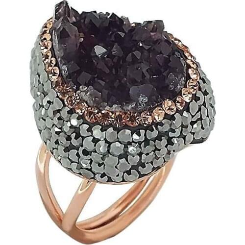 Purple Amethyst Natural Stone Silver Women Ring Adjustable Size Midyat Silver