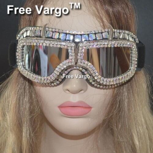 Holographic Rhinestone Rivet Rave Streampunk Burning Man Spike Costume Cyber Goth Goggles Masquerade Mask For Women