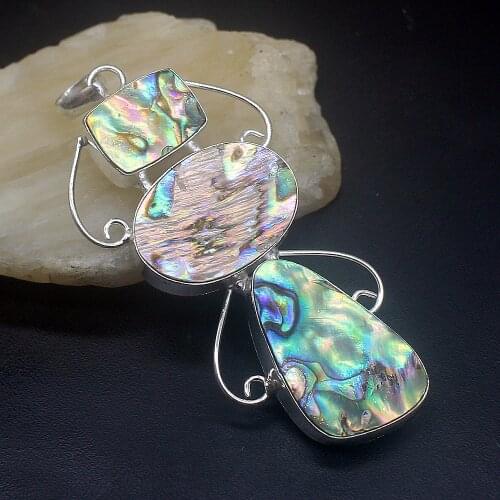 Hermosa Jewelry Hot Sale Natural Abalone Shell Silver Color Charm Fashion Necklace Pendant for Women Gifts 80mm FQ49