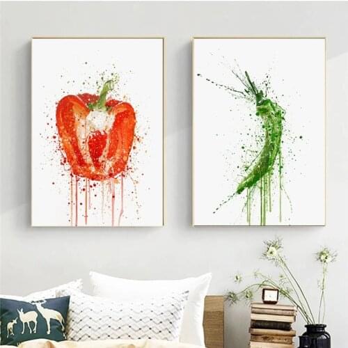 Watercolor Vegetables Canvas Paintings Peppers and Onions Poster Print Wall Pictures for Kitchen Room Wall Decor Cuadros