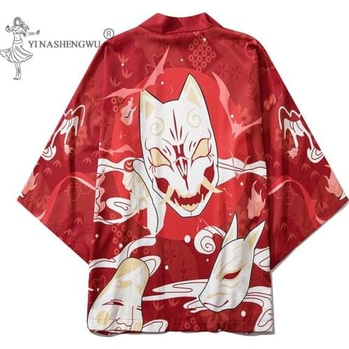 Yukata Kimono Tops Girls Harajuku Cardigan Japanese Kimono Asia Summer Red Printed Shirt Casual Women Kimonos Kawaii Cosplay
