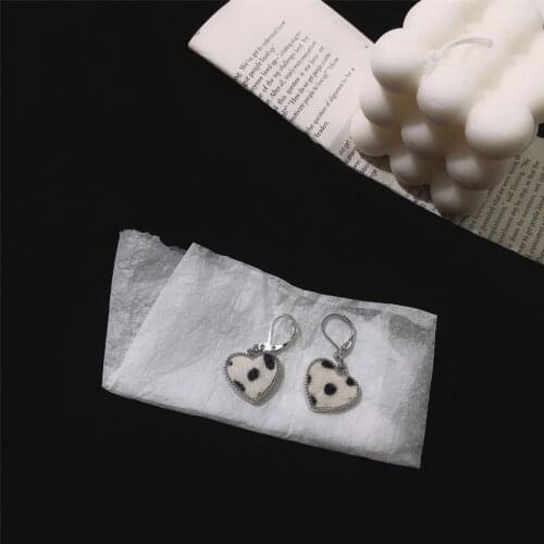 2pcs Silver Plated Cute Cow Print Furs Stud Earring Fashion Simple Heart Pendant for Women Girls Jewelry Set Best New Year Gifts