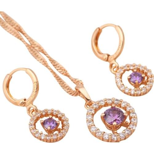 Top quality Noble Necklaces & Pendants Earrings Set for party Gold Tone Inlay Crystal Zirconia Fashion Jewelry Set JS322A