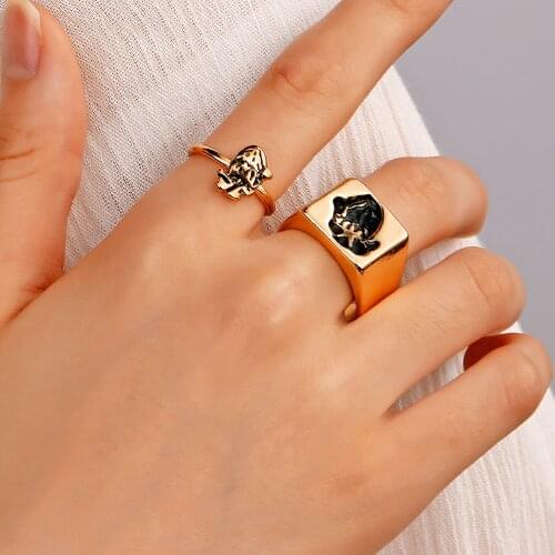 Vintage Geometric Heart Chunky Rings for Women Punk Gothic Gold/Silver Color Lover Couple Engagement Wedding Rings Set Jewelry