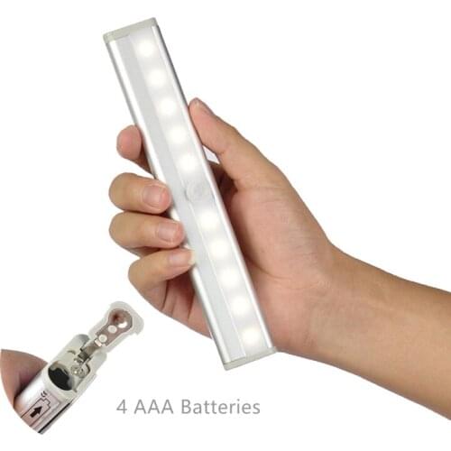 LIGINWAAT LED Under Cabinet Light PIR Motion Sensor Lamp 10 LEDs 190mm lighting with 4 AAA for Wardrobe Cupboard Closet Kitchen