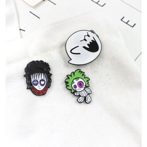 Cartoon Cute Green Hair Doll Face Purple Orbital Personality Brooch White Big Head Angry Exaggerated Expression Brooches