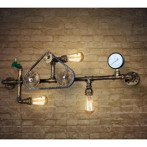 New Fashion Wroguht Iron Water Pipe Wall Lamp Vintage Aisle Lights Loft Iron Wall Lamps Edison Incandescent Coffee Light Bulb