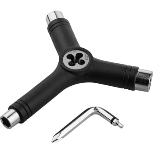 New Black 6 Way Y Tool Scooter/Skateboard/Longboard Tool with key turner & Axle Threading Tool