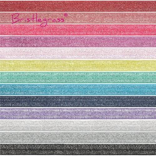 BRISTLEGRASS Wholesale 50 Yard 5/8" 15mm Silver Glitter Fold Over Elastics FOE Spandex Bands Hair Tie Headband Tutu Dress Sewing