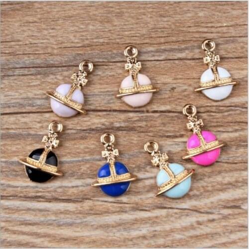 Wholesale Colorful Alloy drop oil gold-color Tone Cartoon Saturn Stars Shape Jewelry Charms diy necklace/Bracelet Pendants