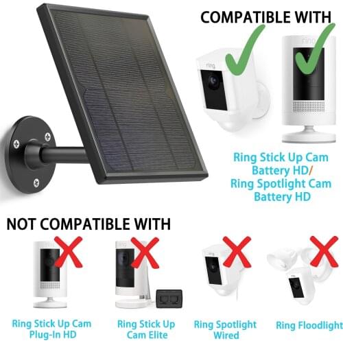 6W Solar panel for Ring Stick Up Cam Battery / Ring Spotlight Cam Battery HD Camera , Wall Mount 13ft 4m Power Cable