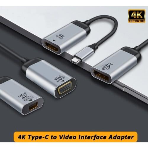 4K@60Hz USB C to VGA/DP/HDMI-compatible/Mini DP Cable Type C to HDMI Thunderbolt 3 Adapter for MacBook Pro SAMSUNG S21 UHD USB-C