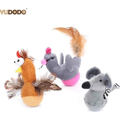 Plush Pet Cat Toy Cartoon Animals Tumbler Kitten Cat Toys Feather Interactive Teaser Toy