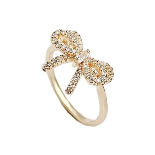 Popular Jewelry Gift Top Quality Bowknot Womens Zircon Finger Fashion Bridal Wedding Ring for Girls